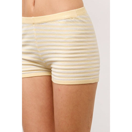 Soft yellow striped cotton boyshorts for women, perfect for comfort and everyday wear.