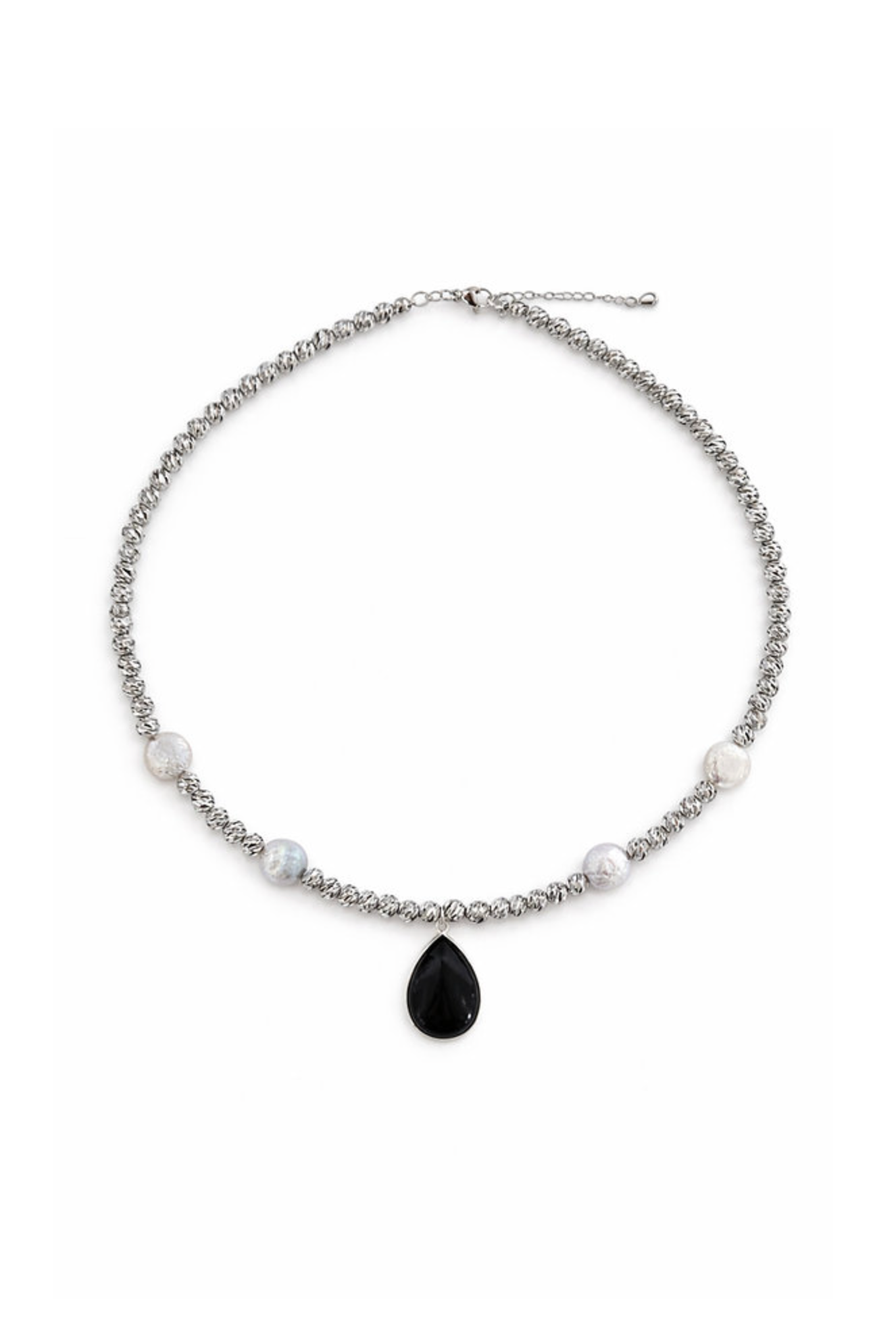 Beam Pearl Stone Necklace - Silver
