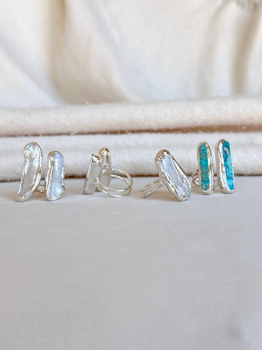 Doubled Pearl Ring - Silver