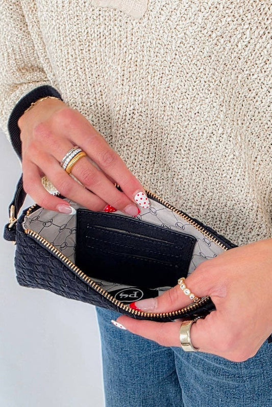 Emma Woven Clutch Wristlet - Black