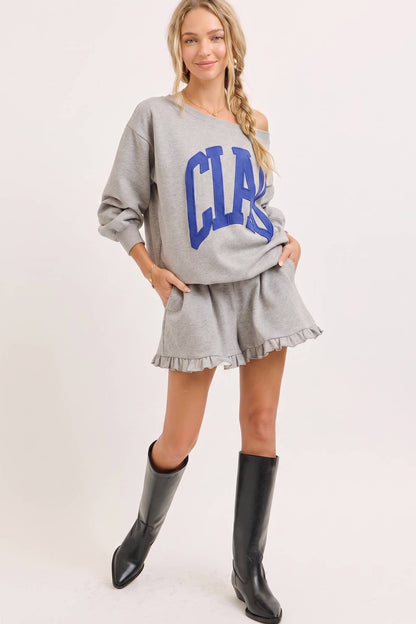 Ciao Off-Shoulder Sweatshirt: Blue