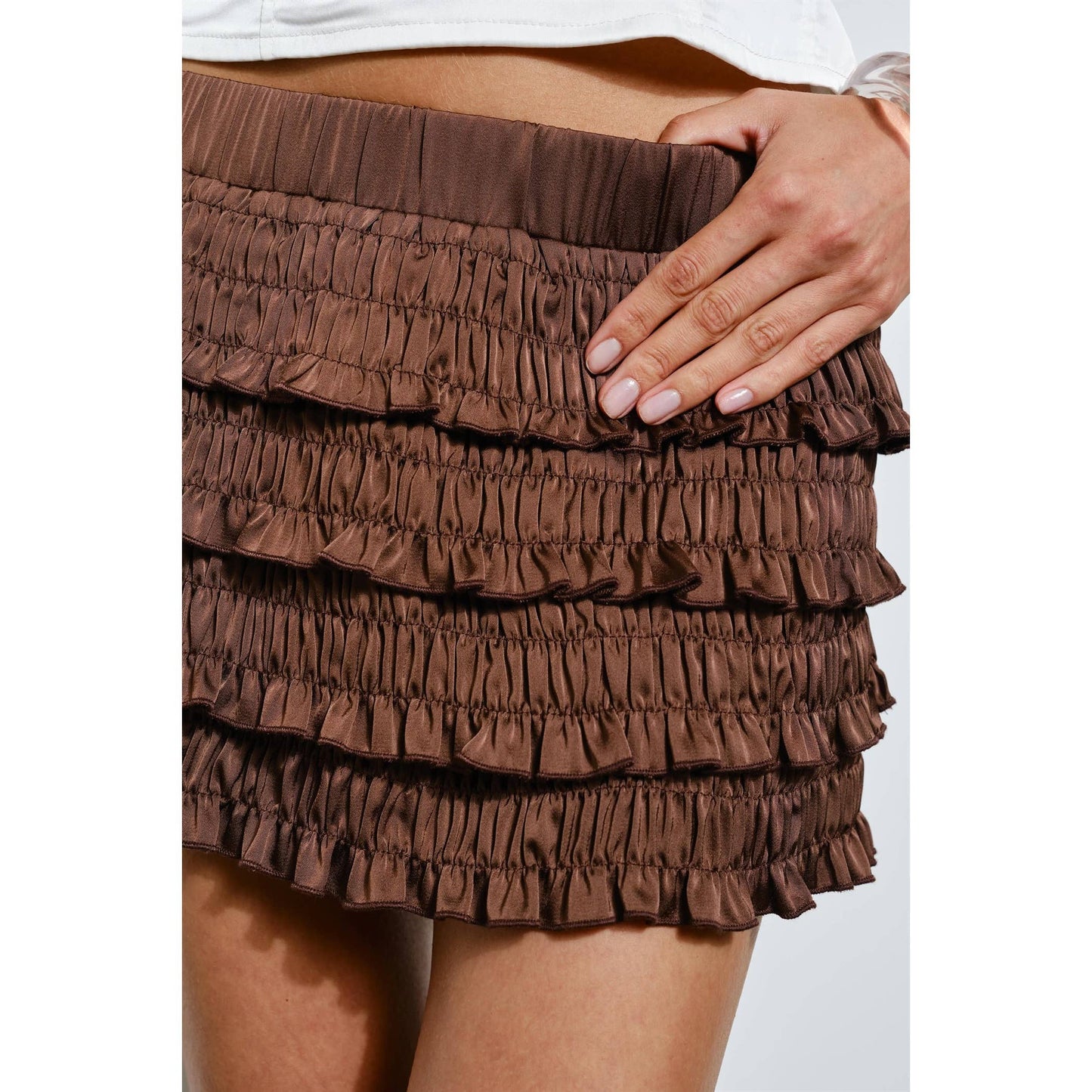 The Ruffle Mini Skort in Brown
