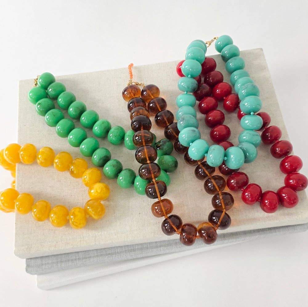 Lola Beaded Necklace - Red & Amber
