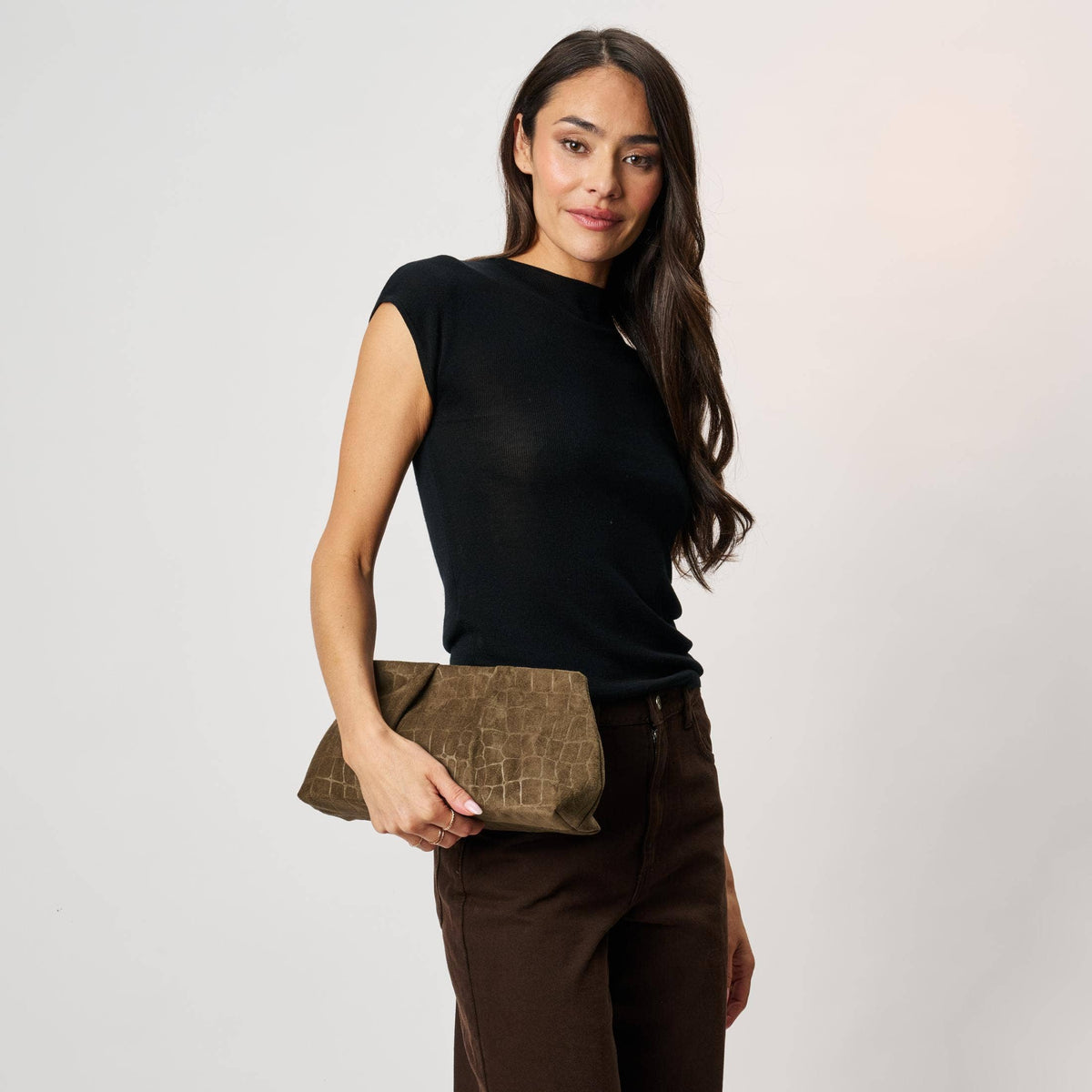 Rue Croc Clutch in Olive