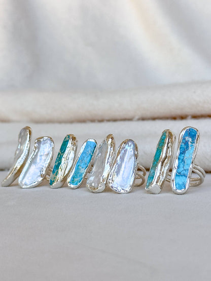 Doubled Pearl Ring - Silver