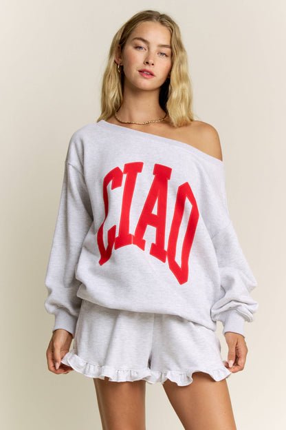 Ciao Off-Shoulder Sweatshirt: Red