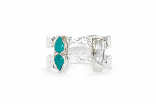 Dove Double Cuff - Silver: Turquoise