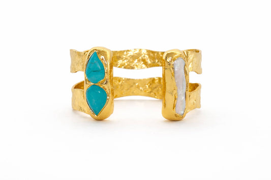 Dove Double Cuff - Gold: Turquoise