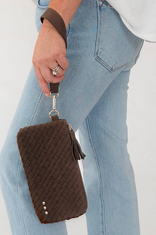 Emma Woven Clutch Wristlet - Chocolate