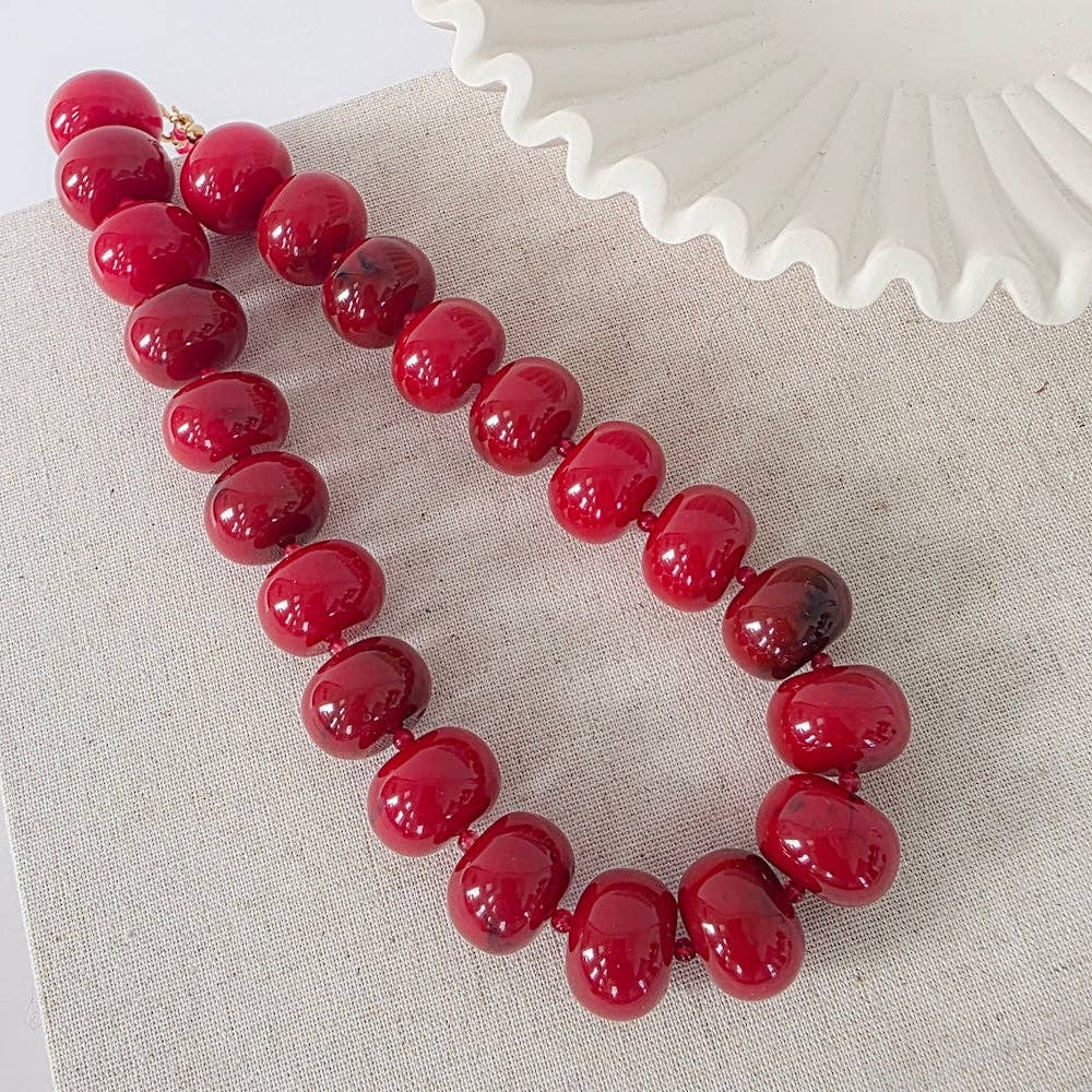 Lola Beaded Necklace - Red & Amber