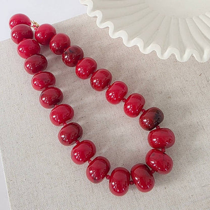 Lola Beaded Necklace - Red & Amber