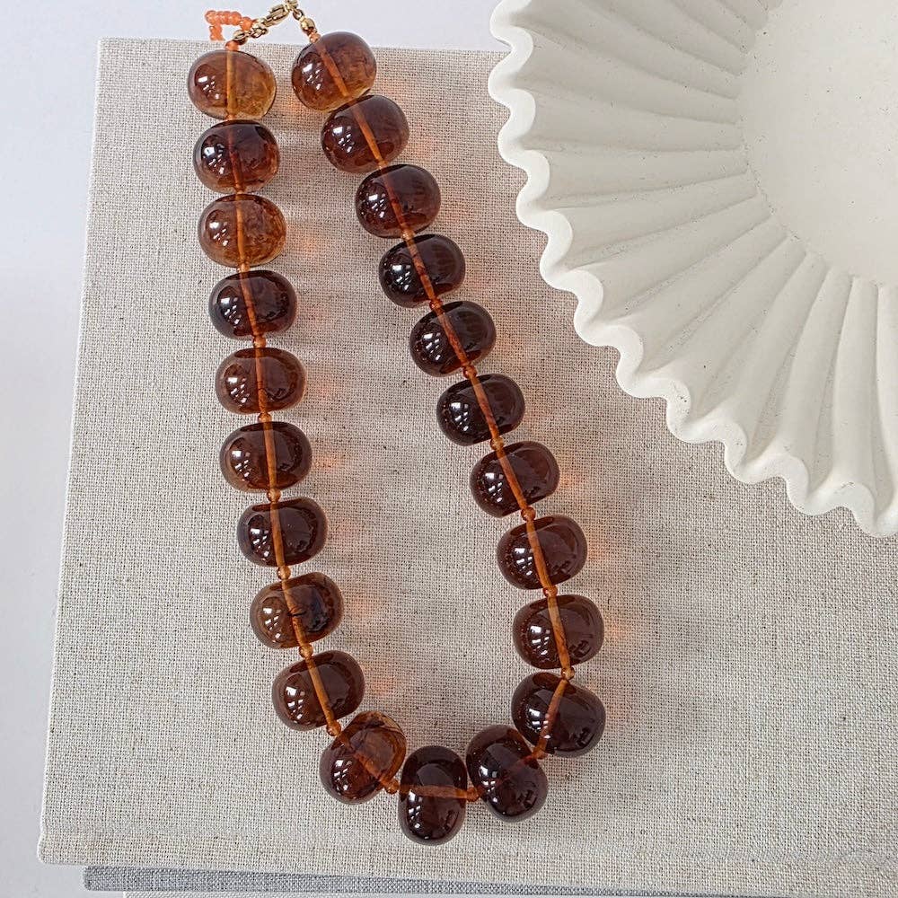 Lola Beaded Necklace - Red & Amber