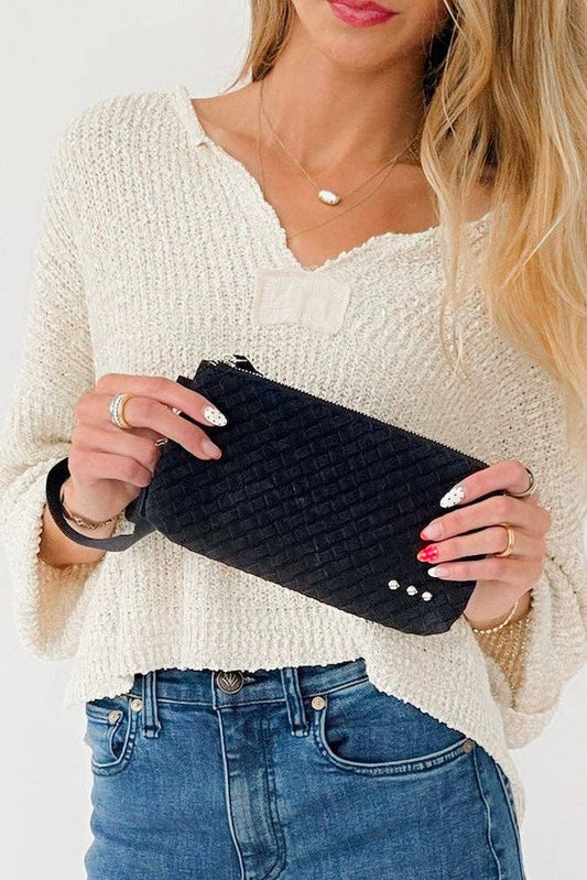Emma Woven Clutch Wristlet - Black