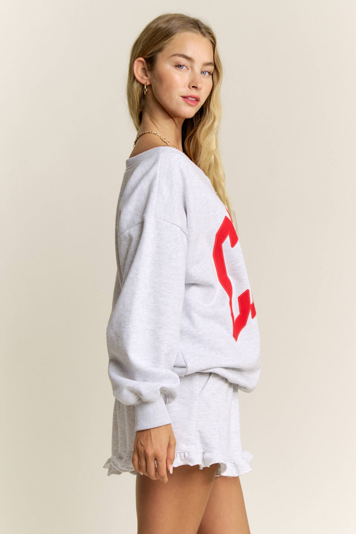 Ciao Off-Shoulder Sweatshirt: Red