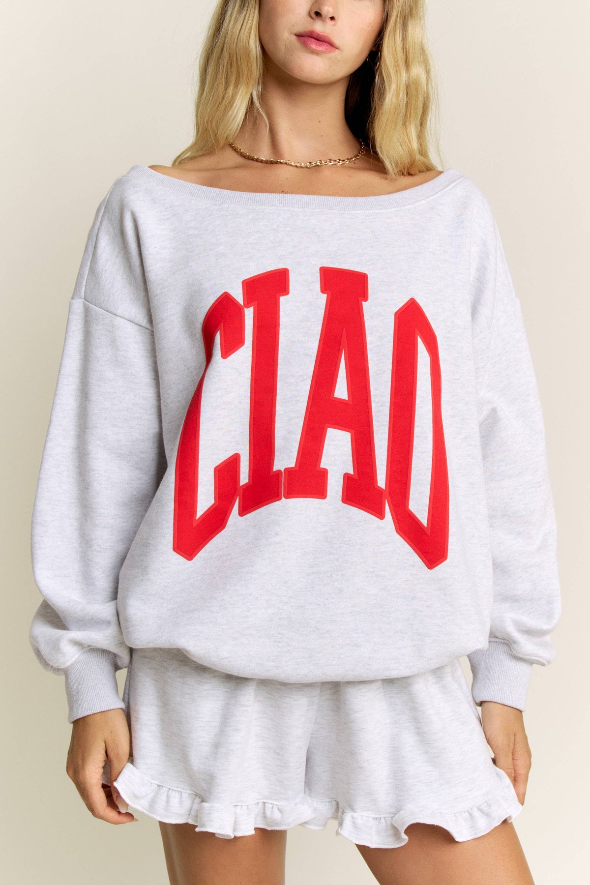 Ciao Off-Shoulder Sweatshirt: Red