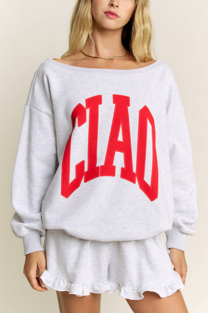 Ciao Off-Shoulder Sweatshirt: Red