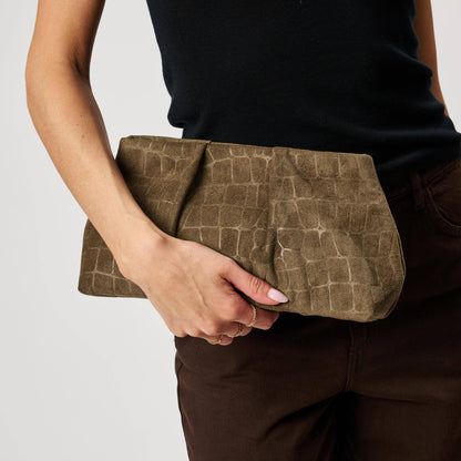 Rue Croc Clutch in Olive