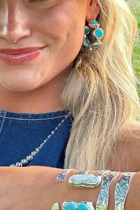 Dove Double Cuff - Silver: Turquoise