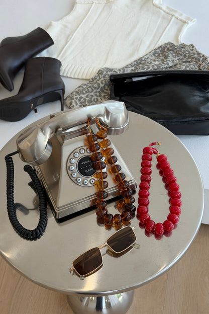 Lola Beaded Necklace - Red & Amber