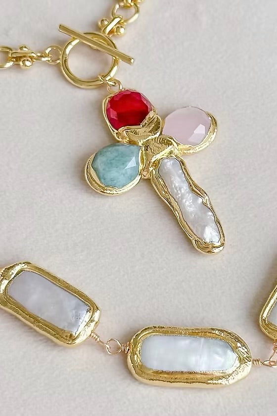 Multi-Stone Cross Loop Necklace