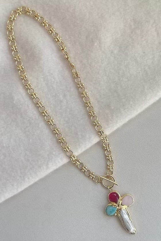 Multi-Stone Cross Loop Necklace