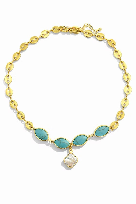Clover Pearl Necklace - Turquoise
