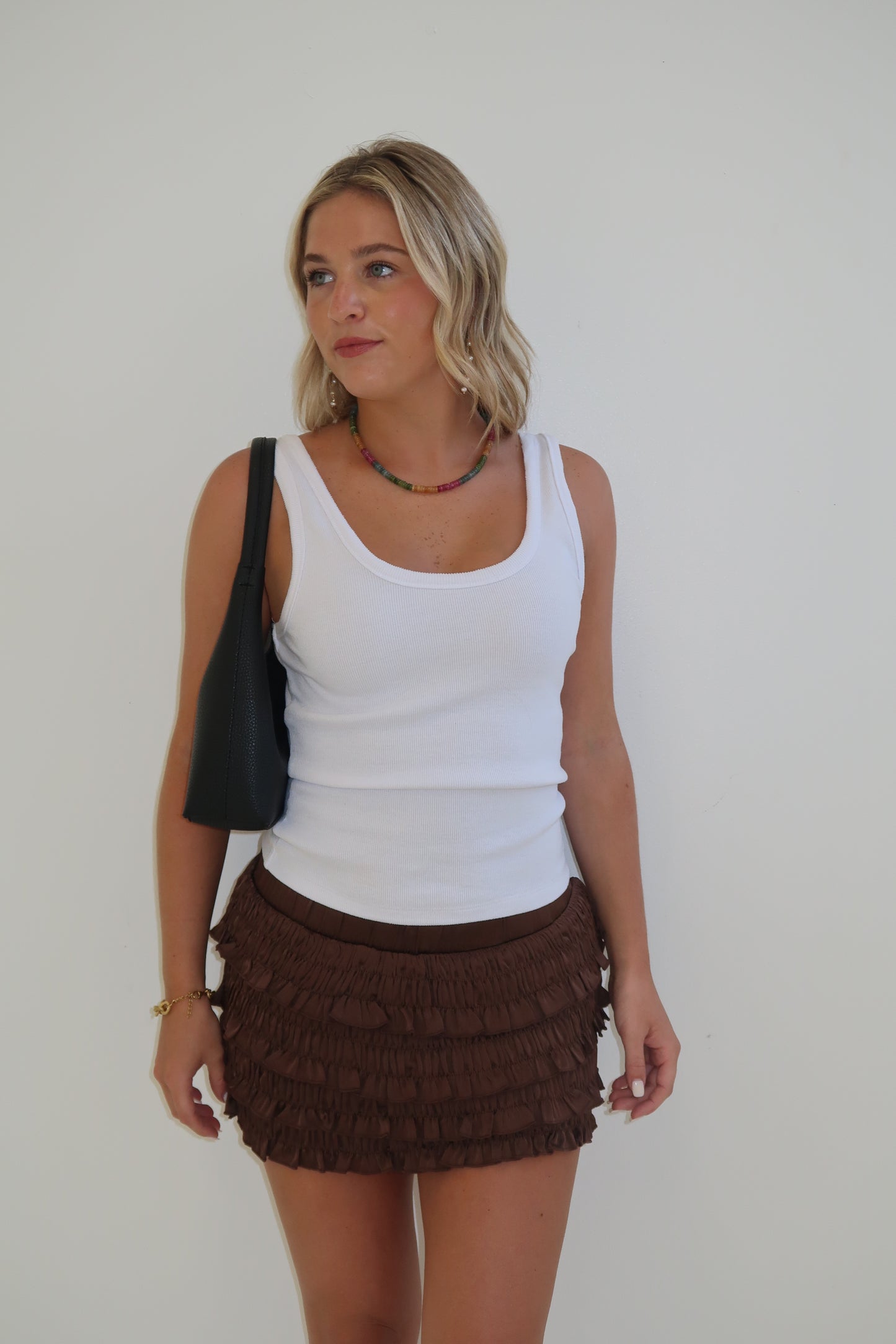The Ruffle Mini Skort in Brown