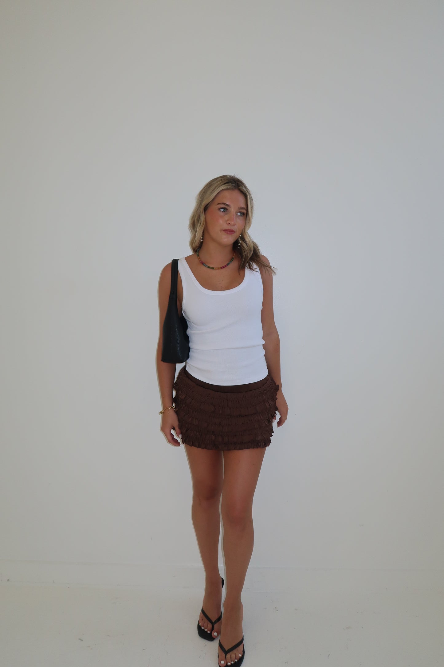 The Ruffle Mini Skort in Brown