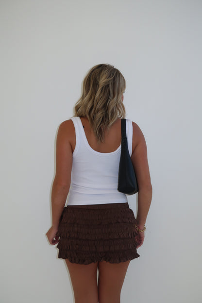 The Ruffle Mini Skort in Brown