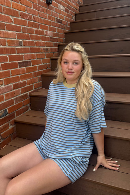 Getaway Stripe Tee - Sky Blue