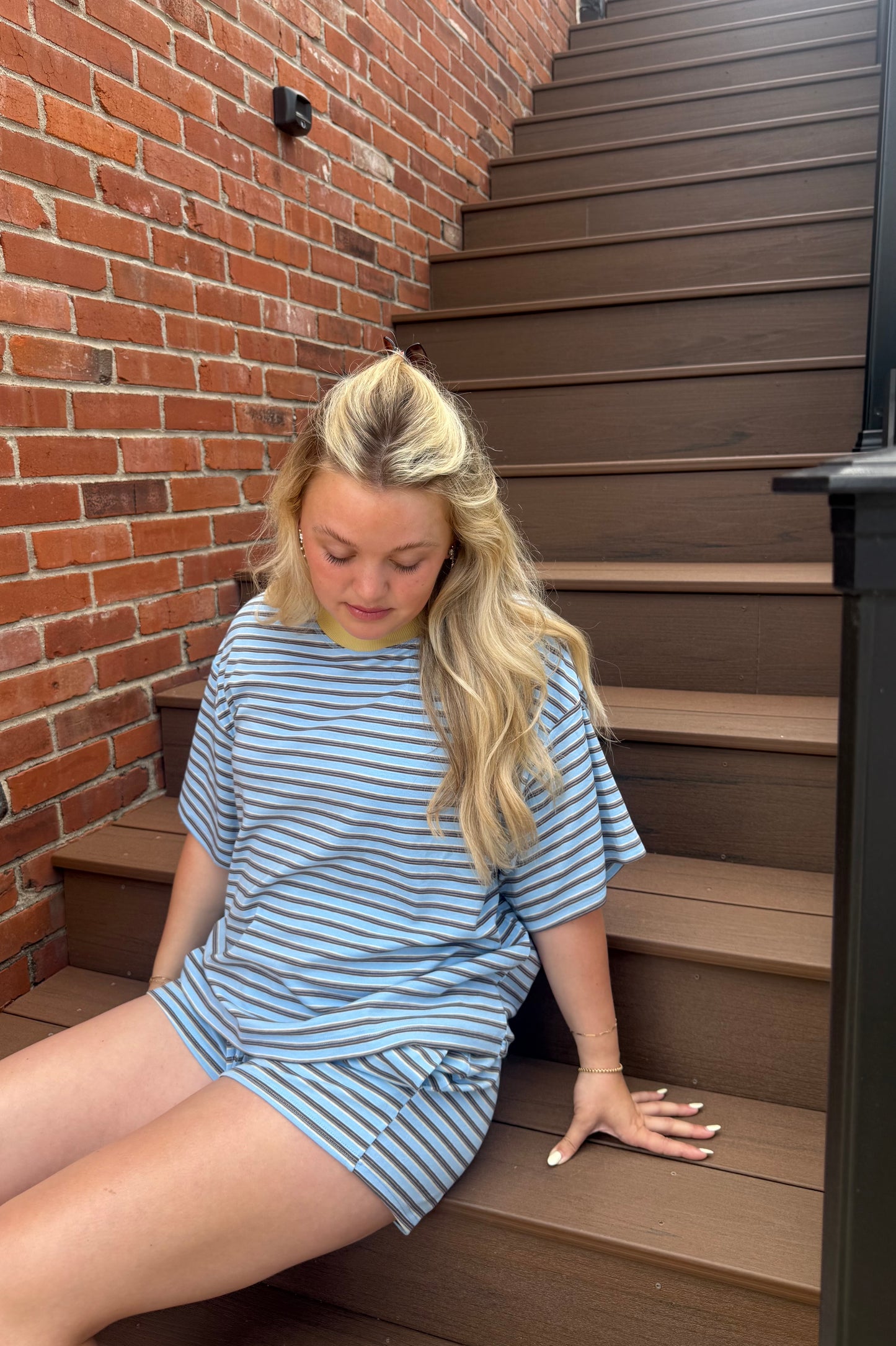 Getaway Stripe Tee - Sky Blue