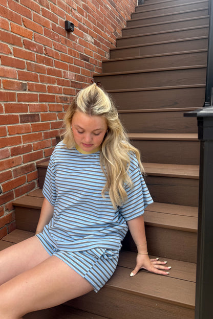 Getaway Stripe Tee - Sky Blue