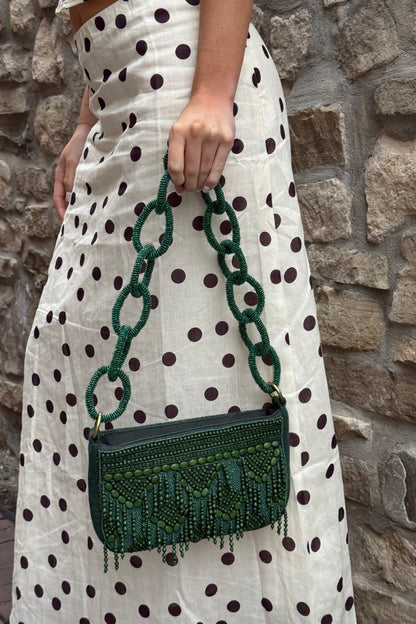 Olive Beaded Shoulder Bag