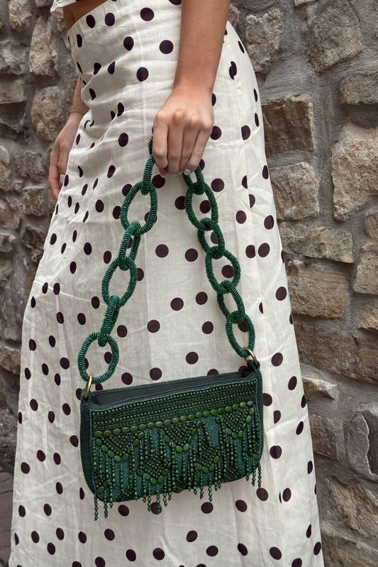 Olive Beaded Shoulder Bag