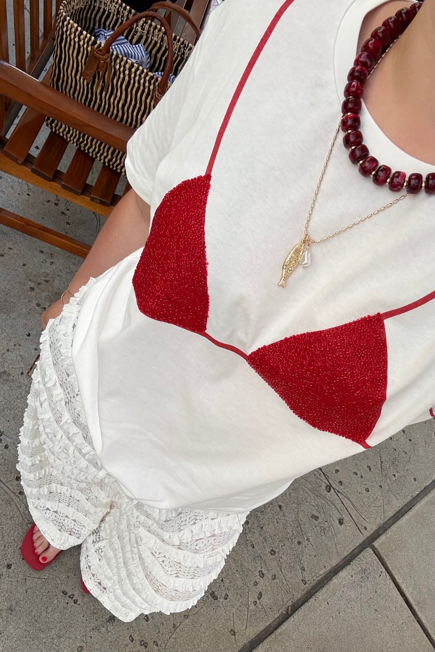 Beach Club Tee - White/Red