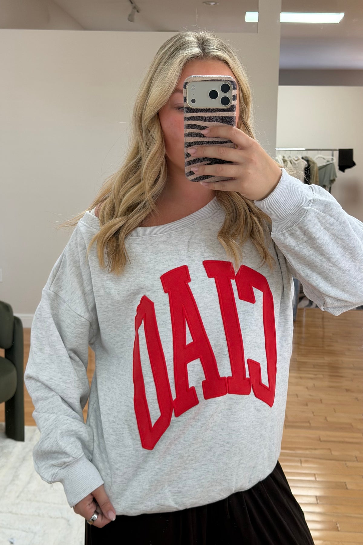 Ciao Off-Shoulder Sweatshirt: Red