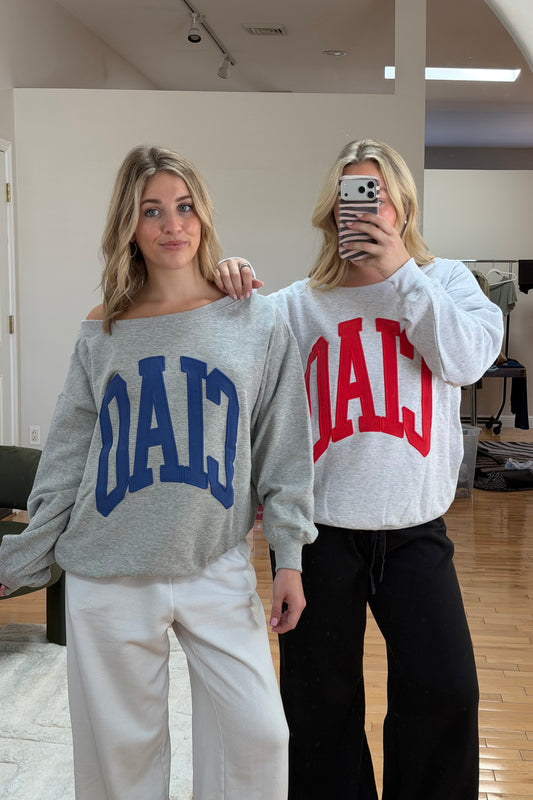 Ciao Off-Shoulder Sweatshirt: Red