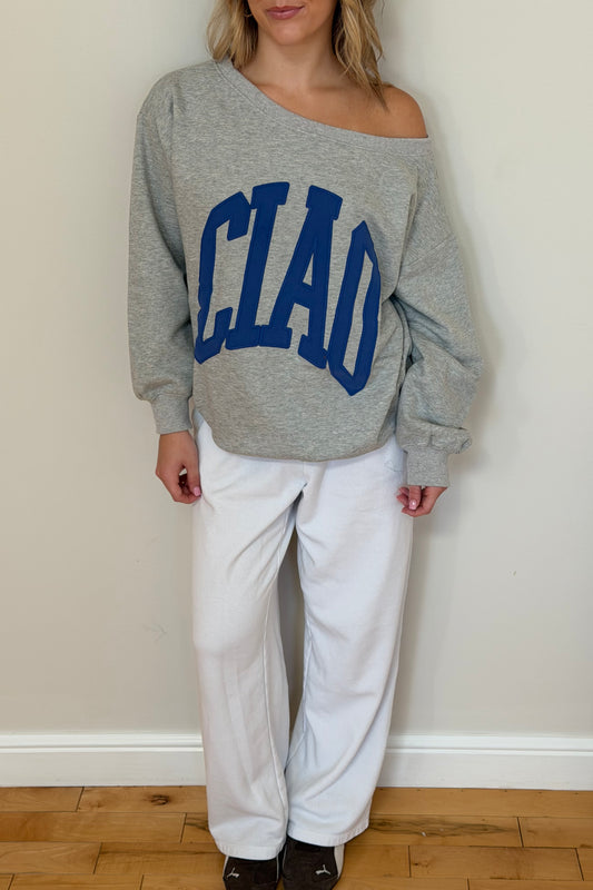 Ciao Off-Shoulder Sweatshirt: Blue