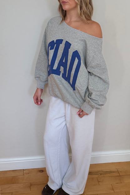 Ciao Off-Shoulder Sweatshirt: Blue
