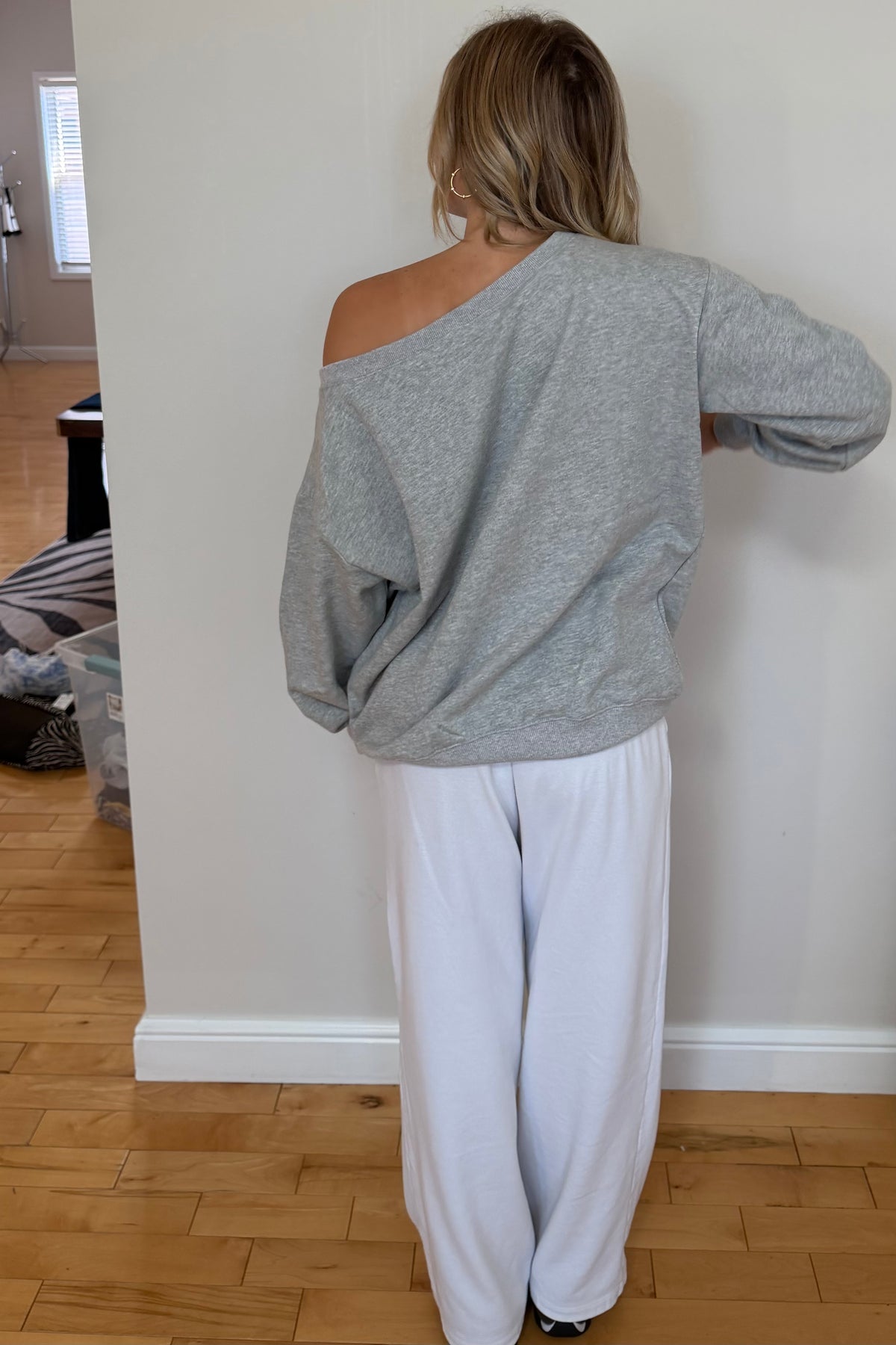 Ciao Off-Shoulder Sweatshirt: Blue