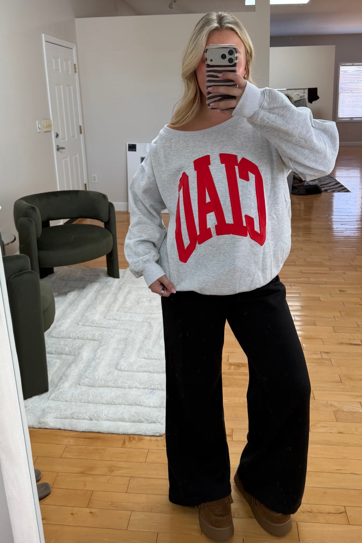 Ciao Off-Shoulder Sweatshirt: Red