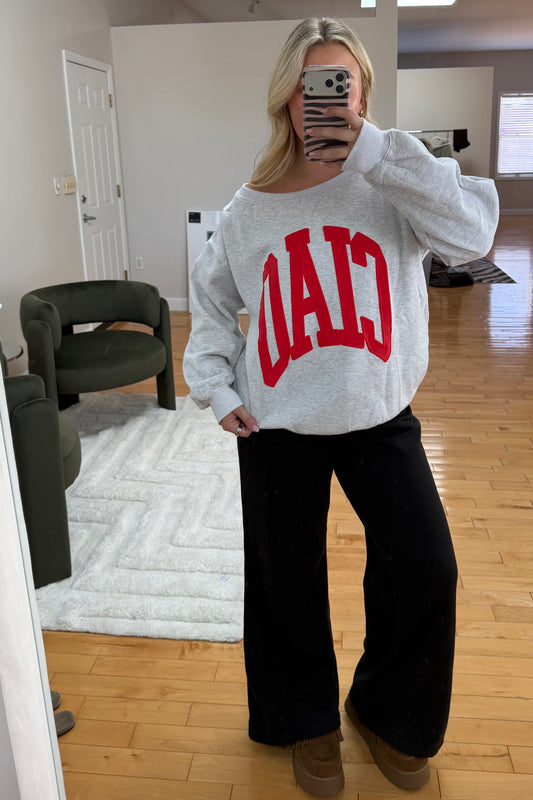 Ciao Off-Shoulder Sweatshirt: Red