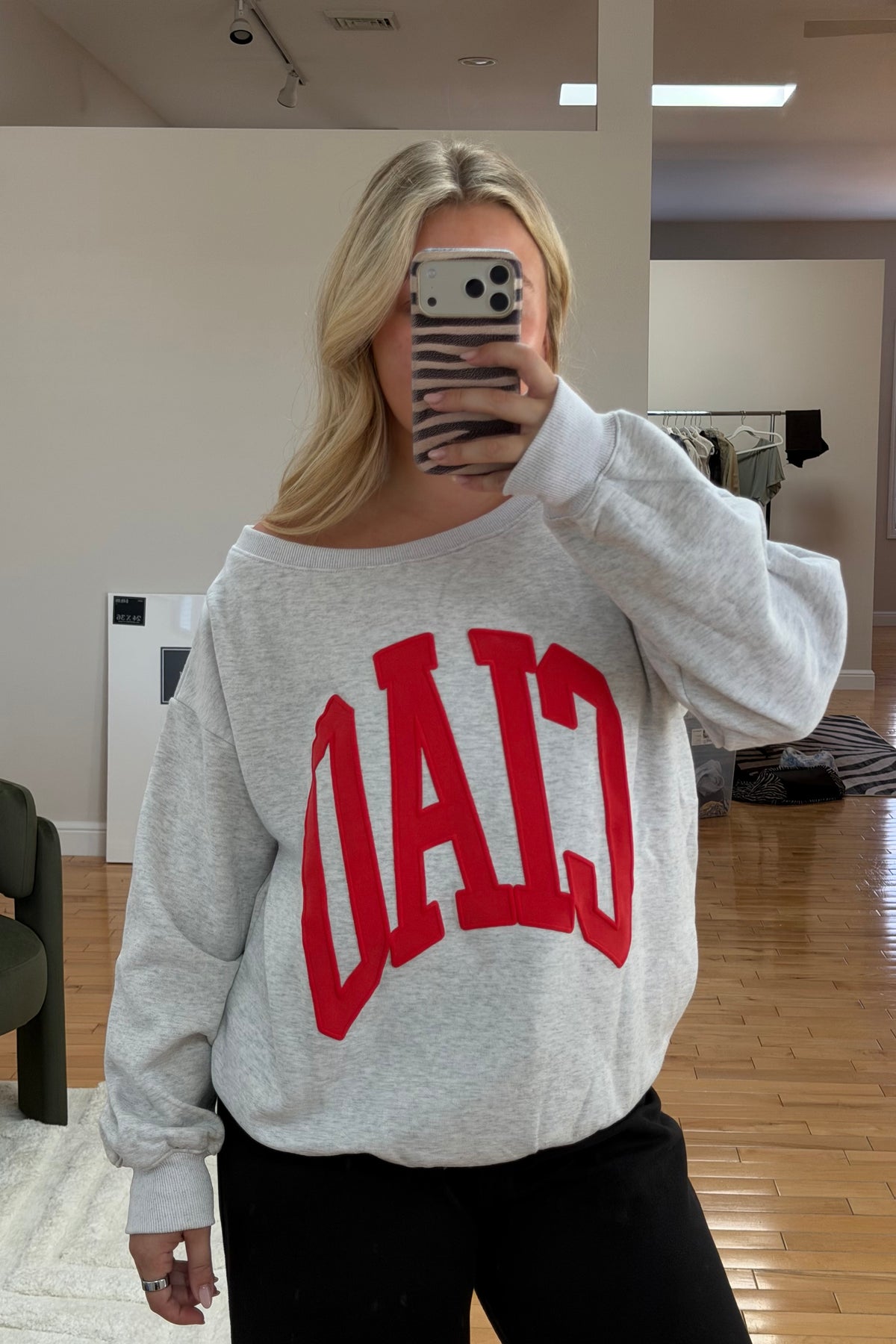 Ciao Off-Shoulder Sweatshirt: Red