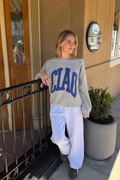 Ciao Off-Shoulder Sweatshirt: Blue