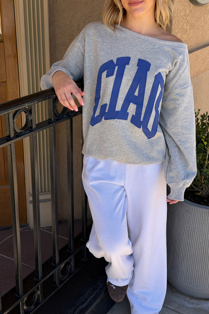 Ciao Off-Shoulder Sweatshirt: Blue