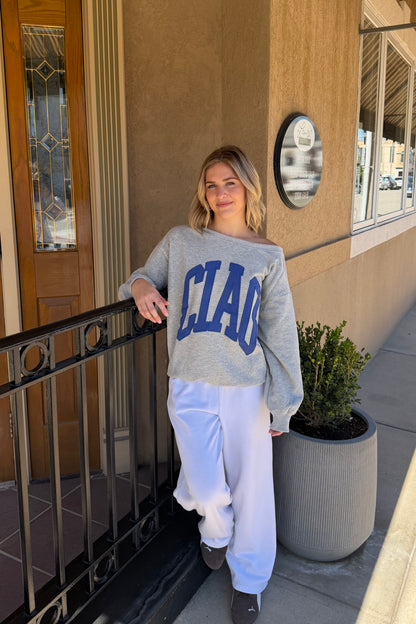 Ciao Off-Shoulder Sweatshirt: Blue