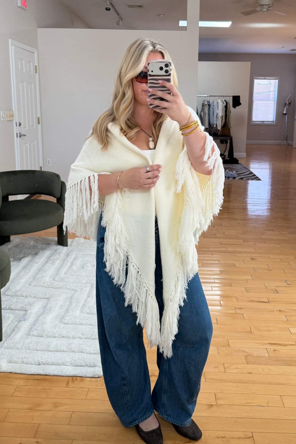 Chloe Fringe Knit Poncho