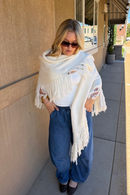 Chloe Fringe Knit Poncho
