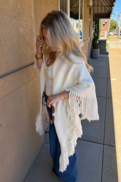 Chloe Fringe Knit Poncho