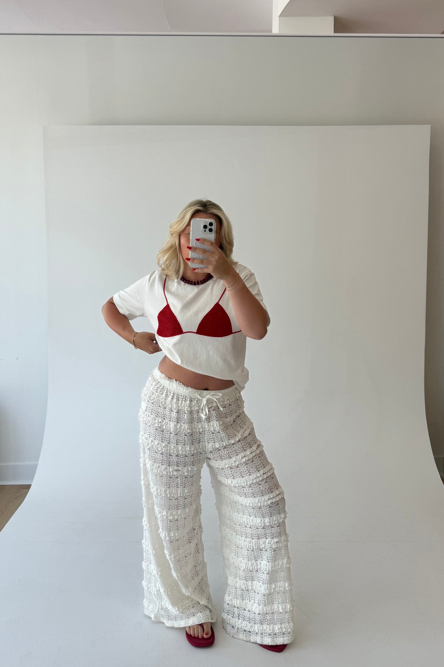 Beach Club Tee - White/Red